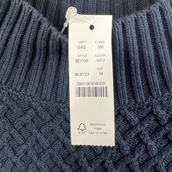 J.Crew Navy Blue Fisherman Sweater Size M Cotton Cable Knit Mockneck NWT - Picture 10 of 11